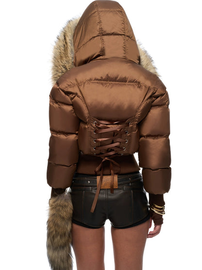 JYOSEI Warm High Waist Hooded Sexy Short Regular Fit Women 85% White Duck Down Coat