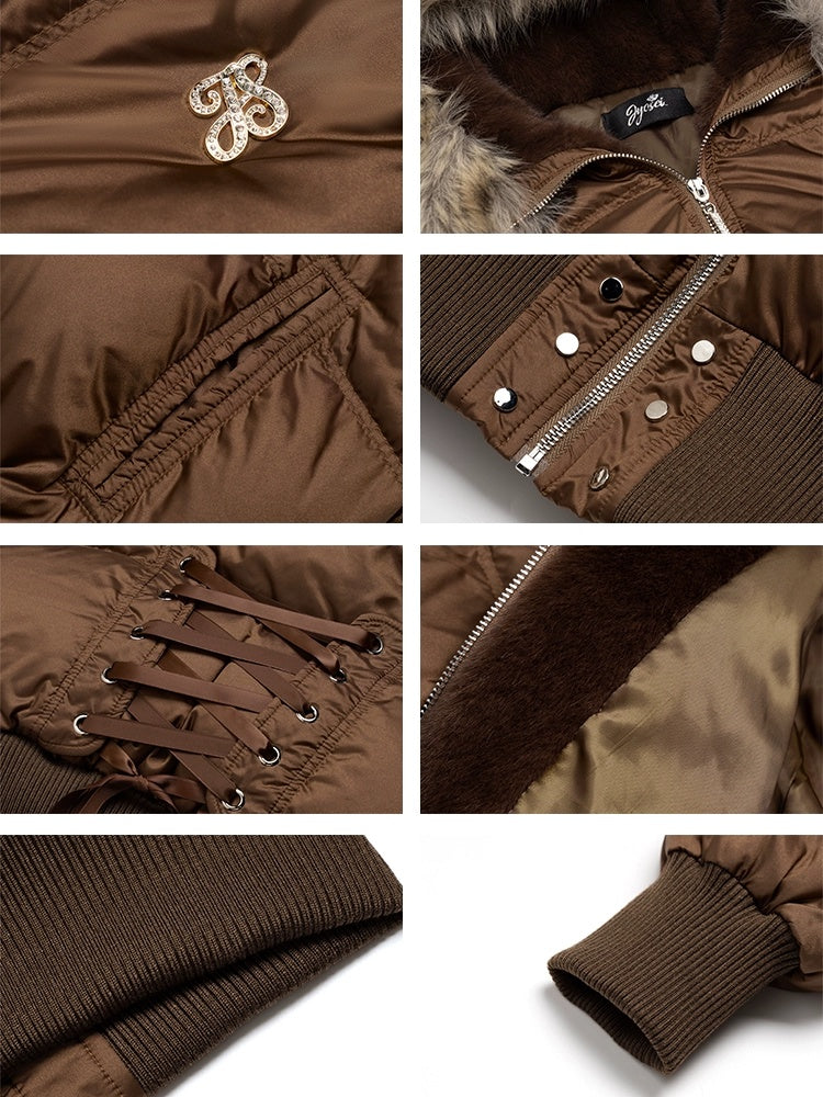 JYOSEI Warm High Waist Hooded Sexy Short Regular Fit Women 85% White Duck Down Coat