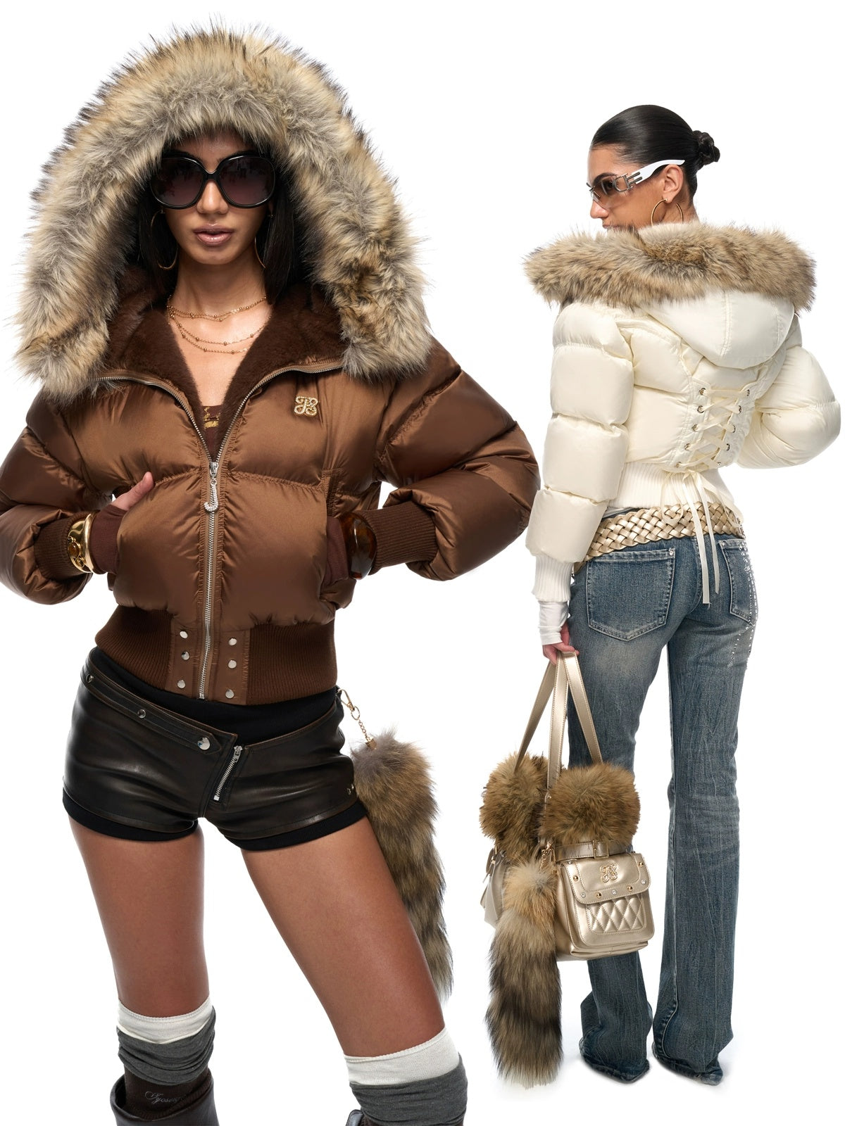 JYOSEI Warm High Waist Hooded Sexy Short Regular Fit Women 85% White Duck Down Coat