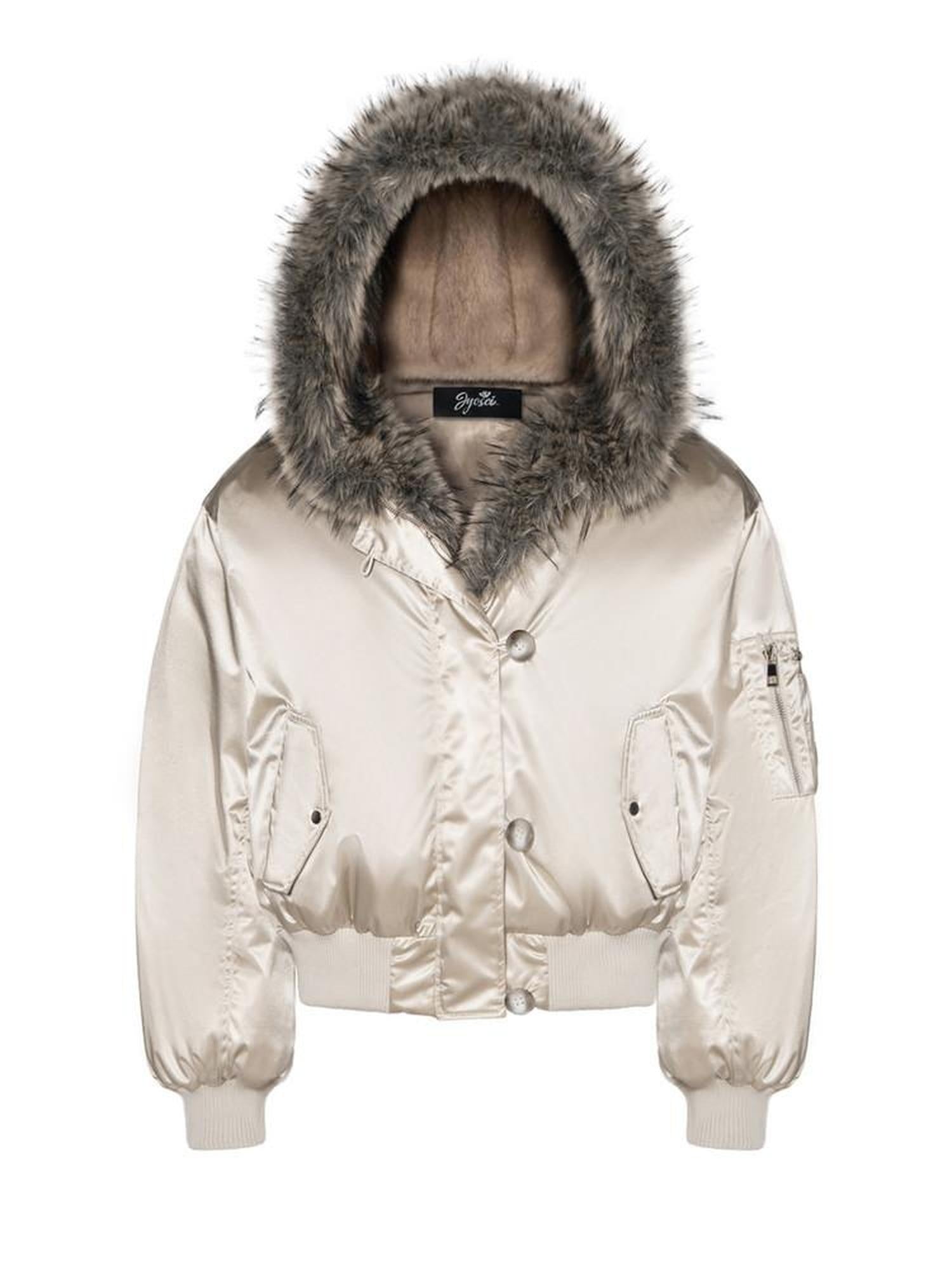 JYOSEI Warm Thick Cotton Lined Hooded Loose Street Champagne Nylon Zip Puffer Jacket