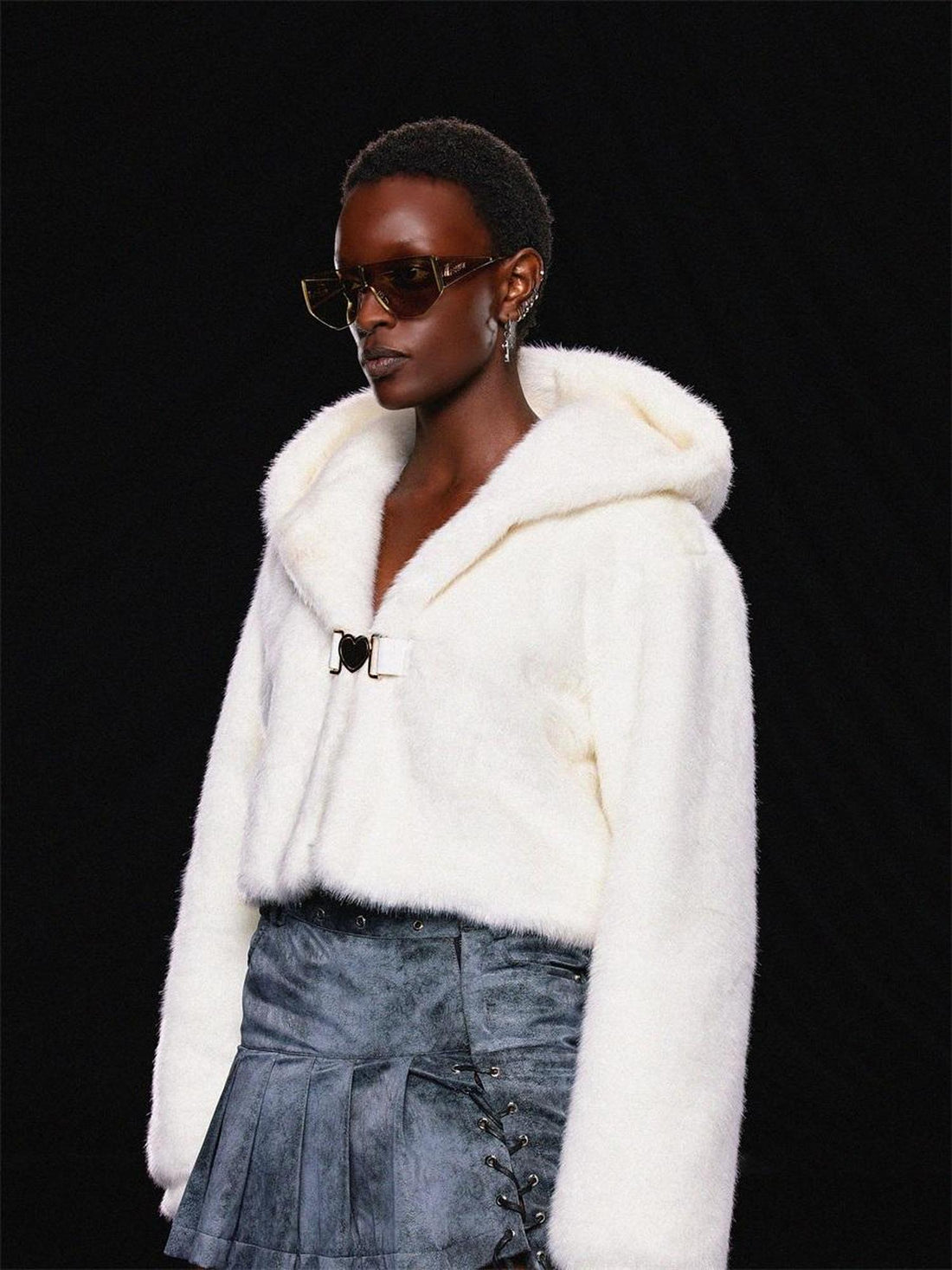 JYOSEI White Fluffy Cloud Hooded Jacket With Heart Button