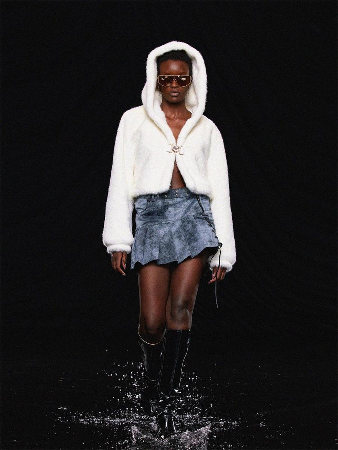 JYOSEI White Fluffy Cloud Hooded Jacket With Heart Button