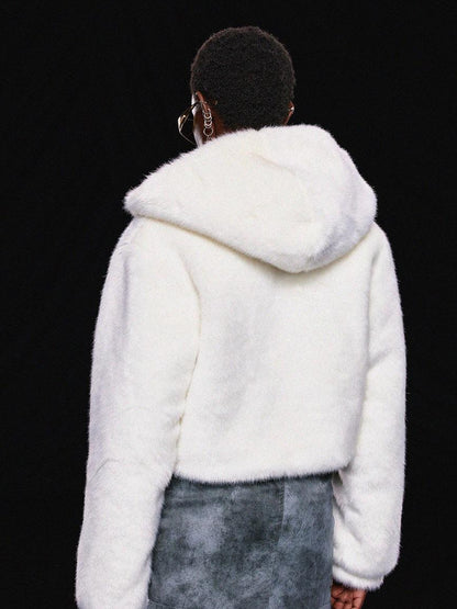 JYOSEI White Fluffy Cloud Hooded Jacket With Heart Button