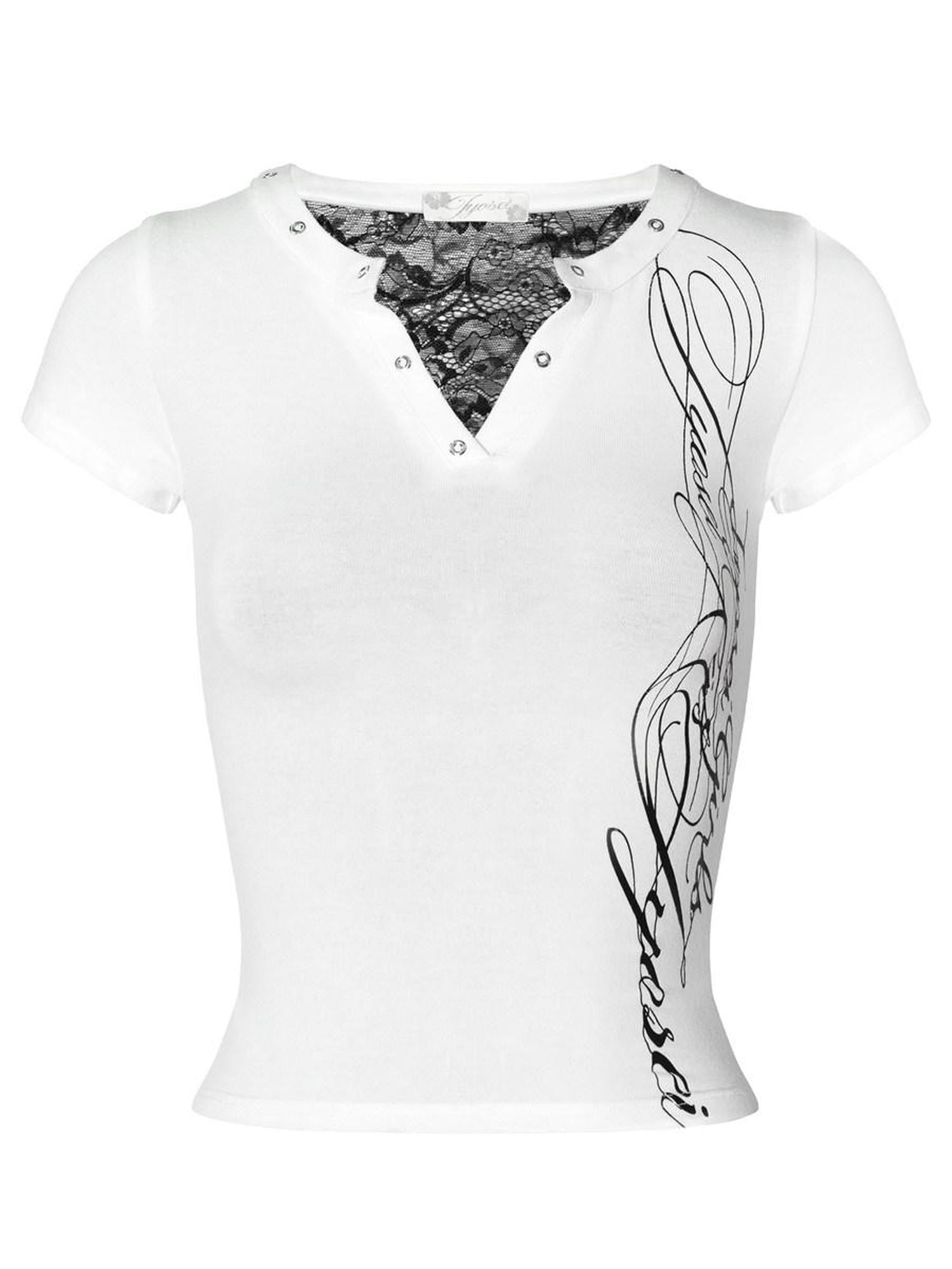 JYOSEI White Sheer Lace Cutout Letter Patchwork Women&