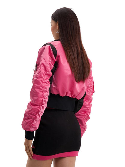 JYOSEI Women Black Pink Cropped Jacket With Pleated Detail