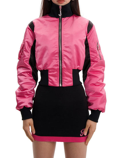 JYOSEI Women Black Pink Cropped Jacket With Pleated Detail