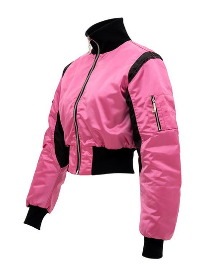 JYOSEI Women Black Pink Cropped Jacket With Pleated Detail