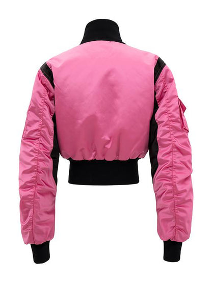 JYOSEI Women Black Pink Cropped Jacket With Pleated Detail