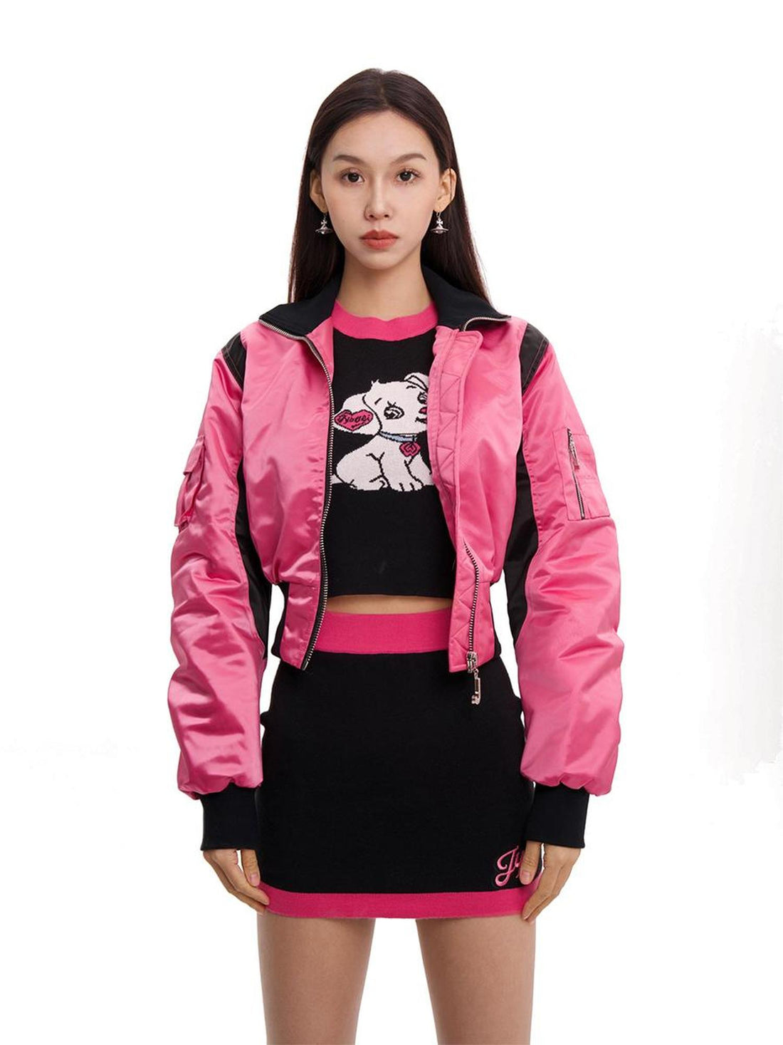 JYOSEI Women Black Pink Cropped Jacket With Pleated Detail