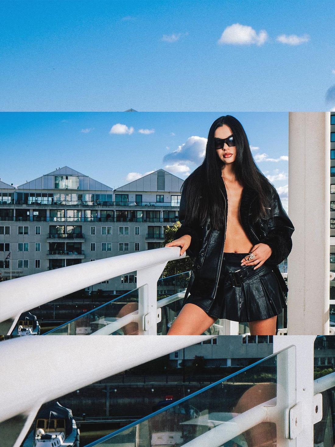 JYOSEI Women Black Shearling Leather Jacket With Ribbon Detail