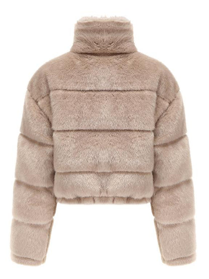 JYOSEI Women High Neck Faux Mink Plush Down Jacket With Drawstring
