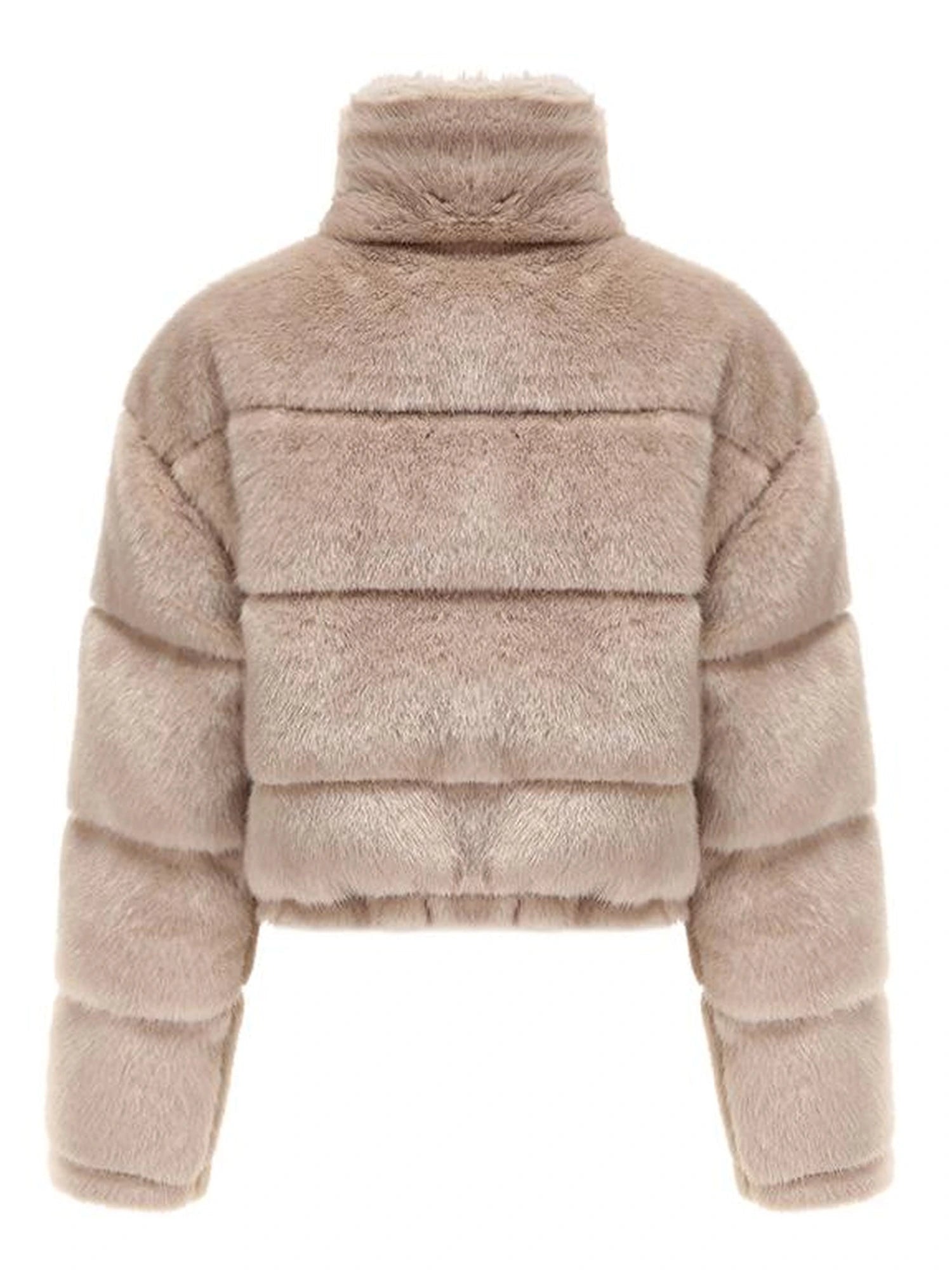 Women High Neck Faux Mink Plush Down Jacket With Drawstring