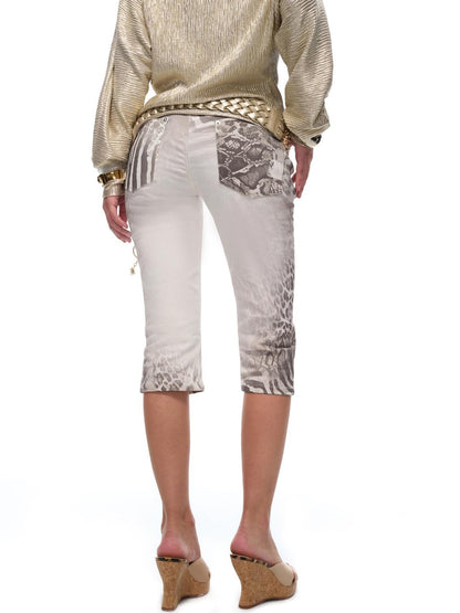 JYOSEI Y2K Low Rise Gray White Leopard Print Stretch Cotton Capri Pants
