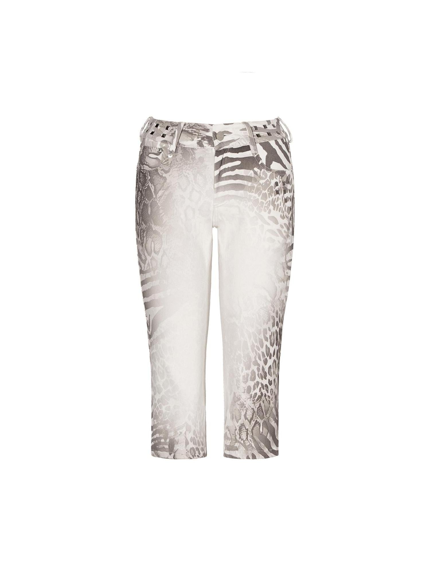 JYOSEI Y2K Low Rise Gray White Leopard Print Stretch Cotton Capri Pants