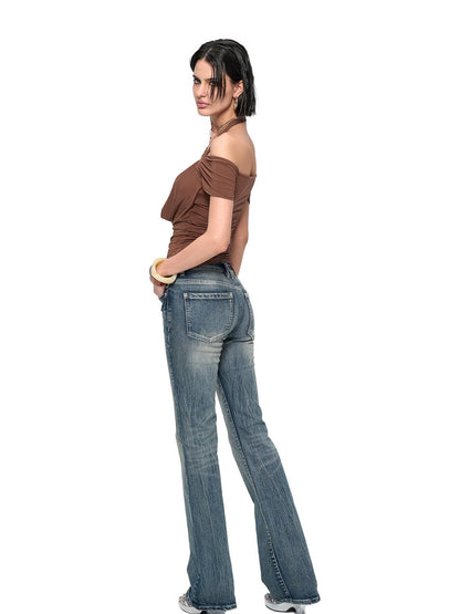 JYOSEI Y2K Strap Top With Draped Neckline &amp; Gradient Rhinestones