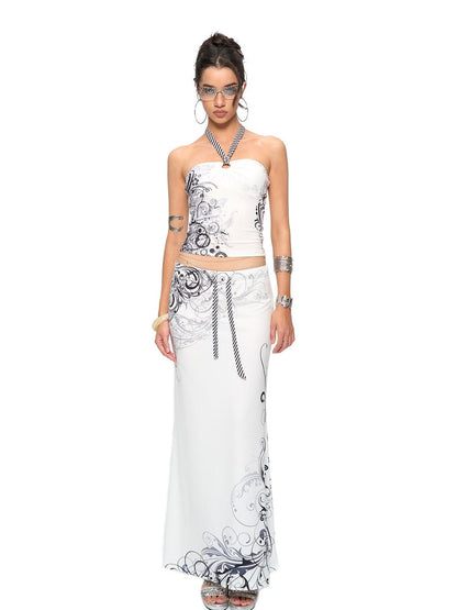JYOSEI Y2K Stripes Crystal Top And Fishtail Skirt Set