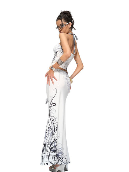 JYOSEI Y2K Stripes Crystal Top And Fishtail Skirt Set
