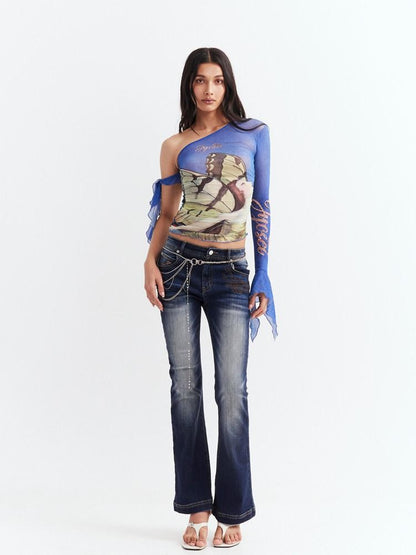 JYOSEI Y2k One Shoulder Ruffle Edge Fitted Women&