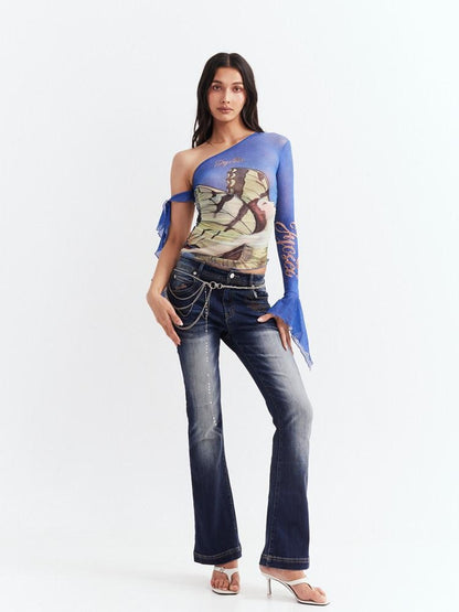 JYOSEI Y2k One Shoulder Ruffle Edge Fitted Women&