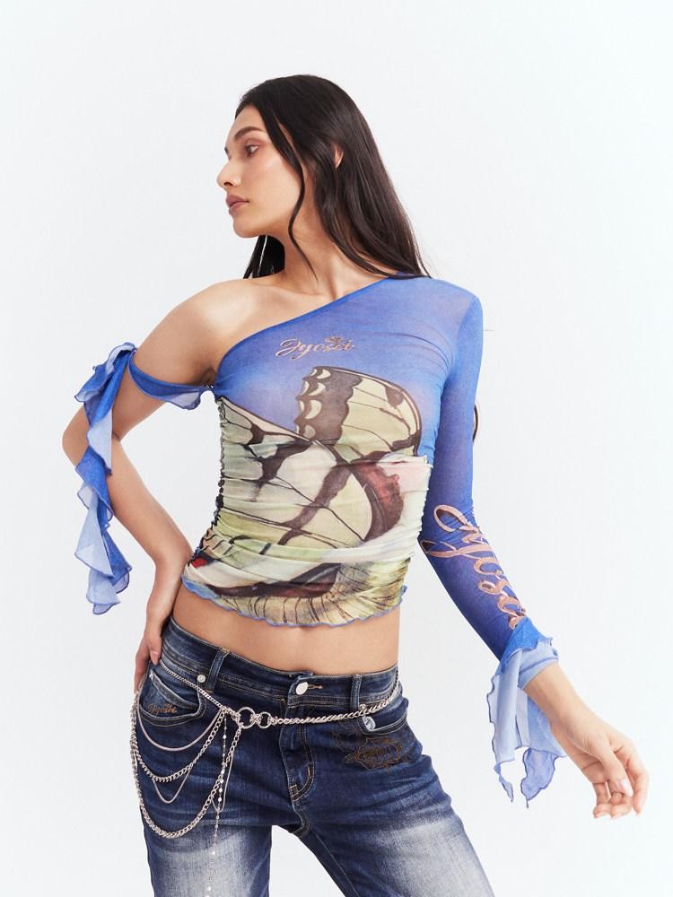 JYOSEI Y2k One Shoulder Ruffle Edge Fitted Women&