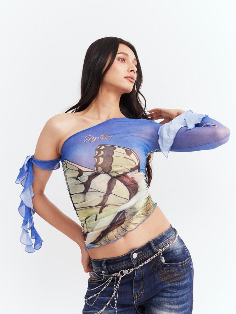 JYOSEI Y2k One Shoulder Ruffle Edge Fitted Women&
