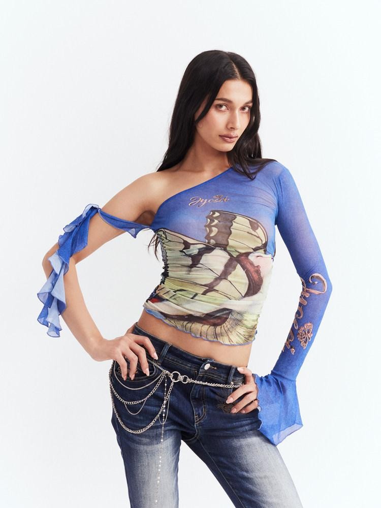JYOSEI Y2k One Shoulder Ruffle Edge Fitted Women&