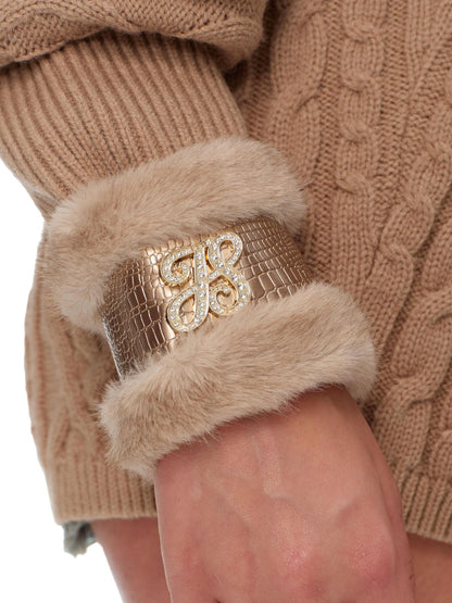 JYOSEI Y2k Retro Woven Rhinestone Faux Fur Leather Women&