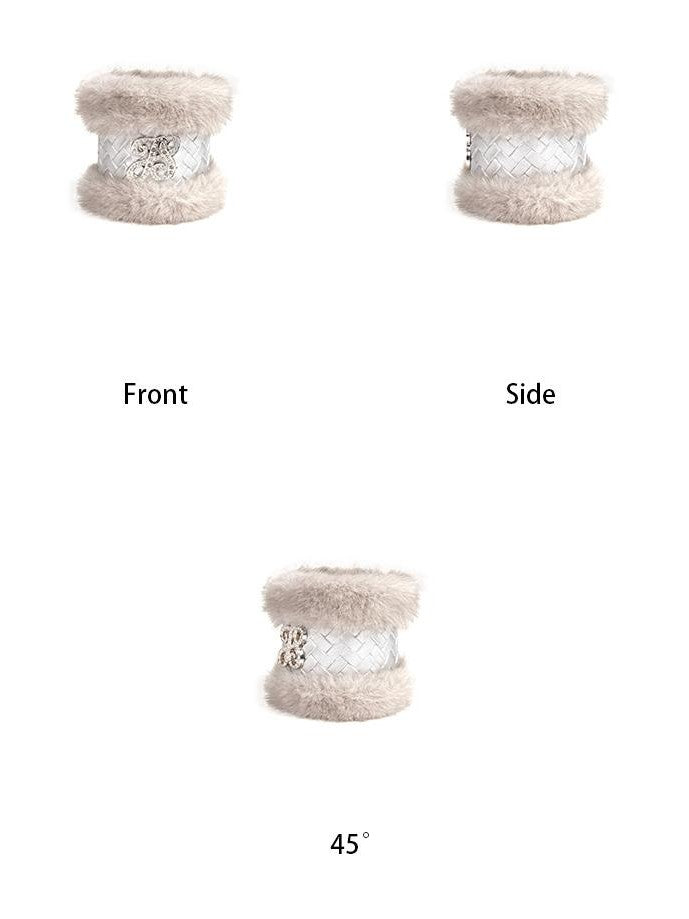 JYOSEI Y2k Retro Woven Rhinestone Faux Fur Leather Women&
