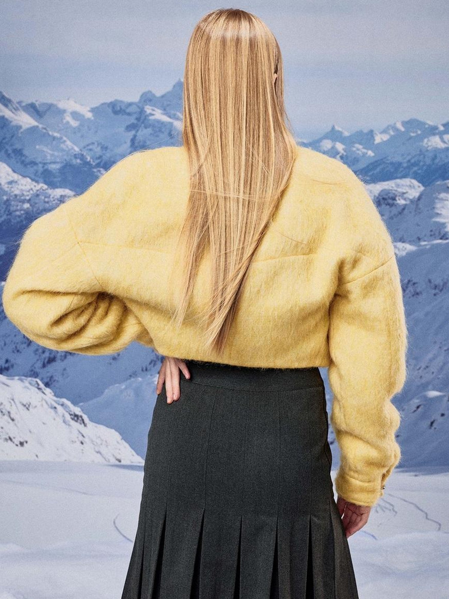 JYOSEI Yellow Wool Short Coat With Detachable Scarf