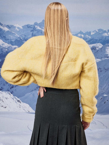 JYOSEI Yellow Wool Short Coat With Detachable Scarf