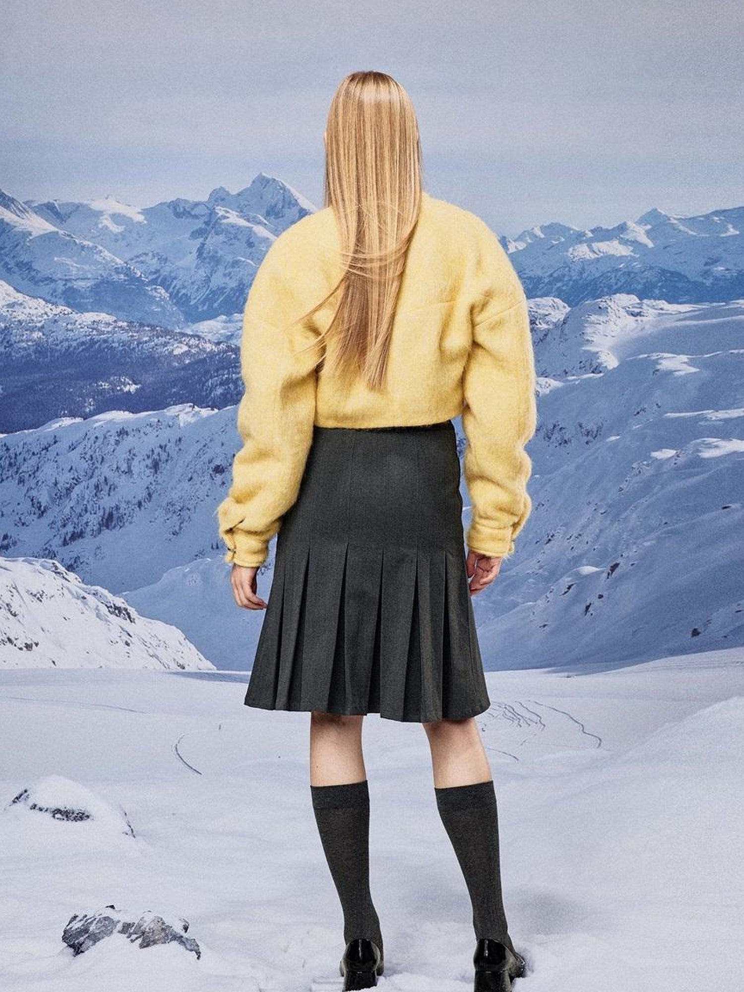 JYOSEI Yellow Wool Short Coat With Detachable Scarf
