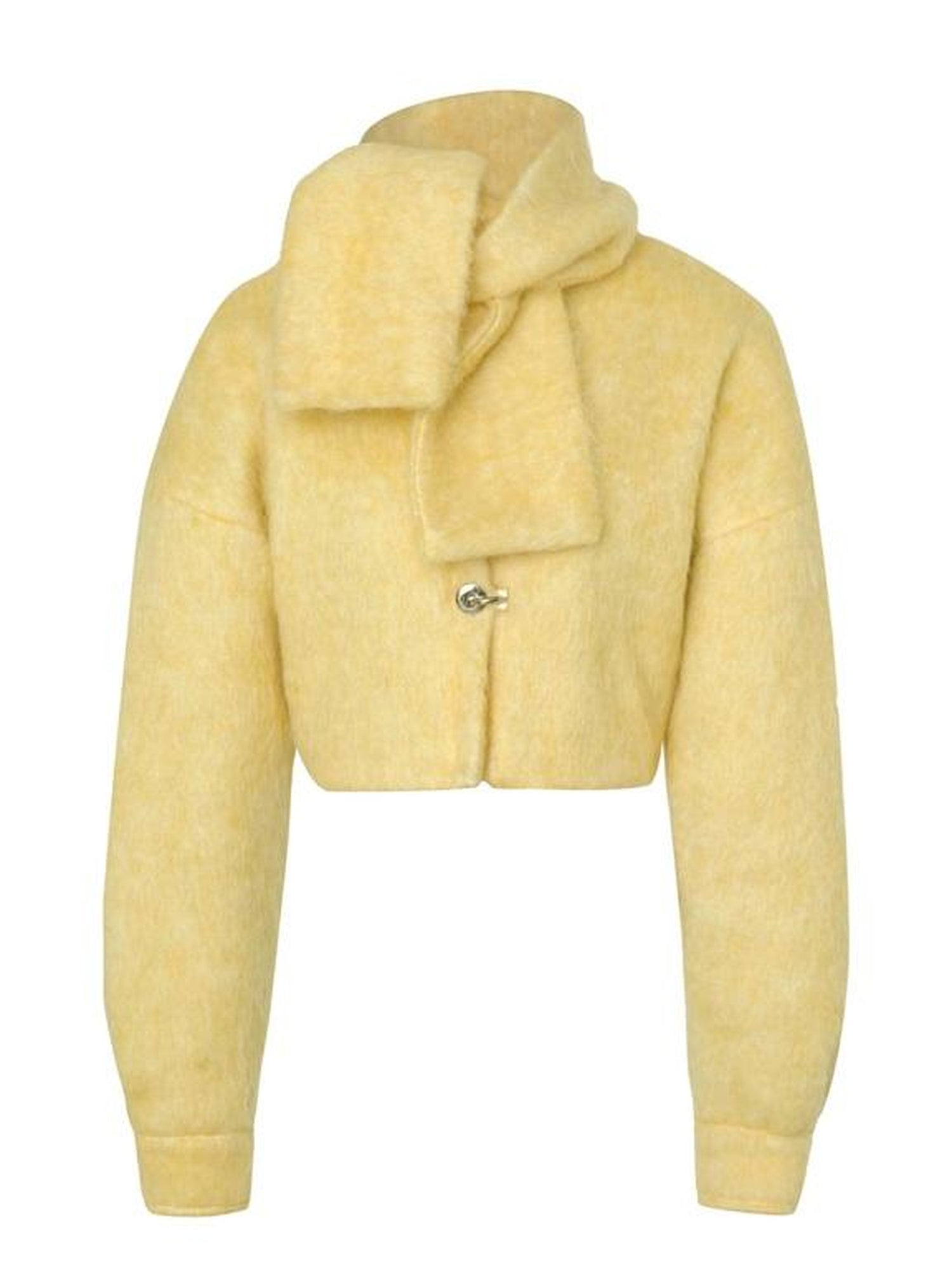 JYOSEI Yellow Wool Short Coat With Detachable Scarf