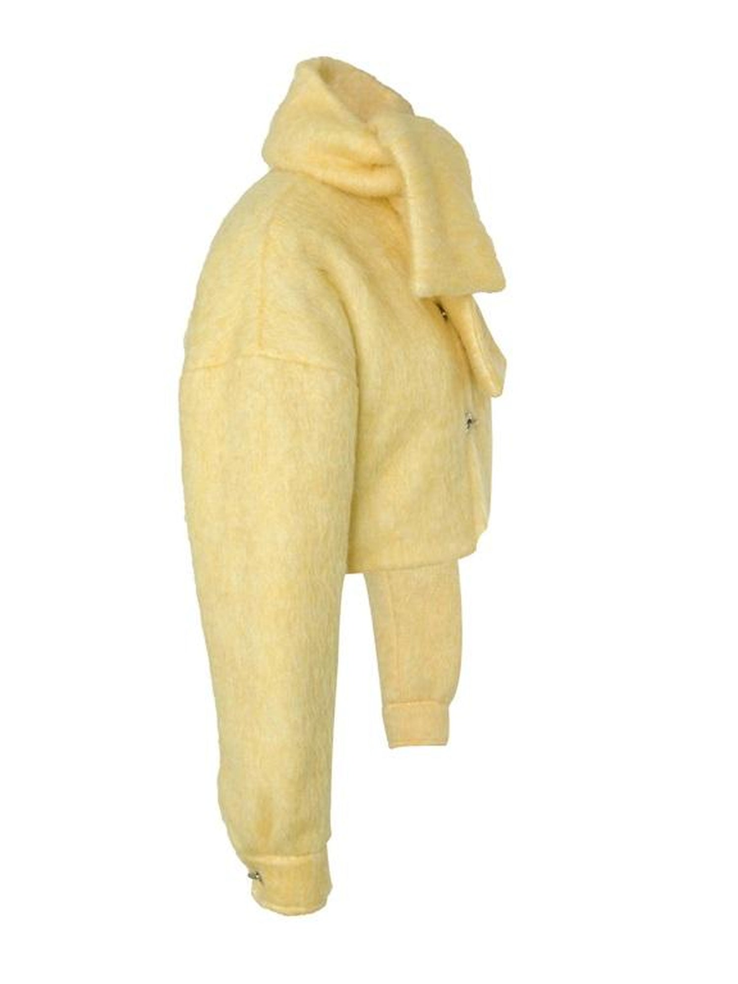 JYOSEI Yellow Wool Short Coat With Detachable Scarf