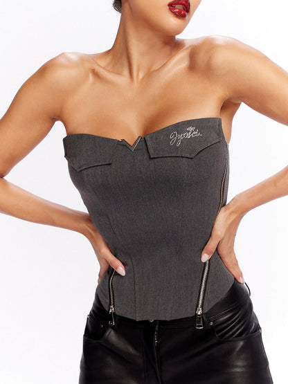 JYOSEI Zipper Front Original Slim Fit Dark Gray Polyester Casual Tank Tops