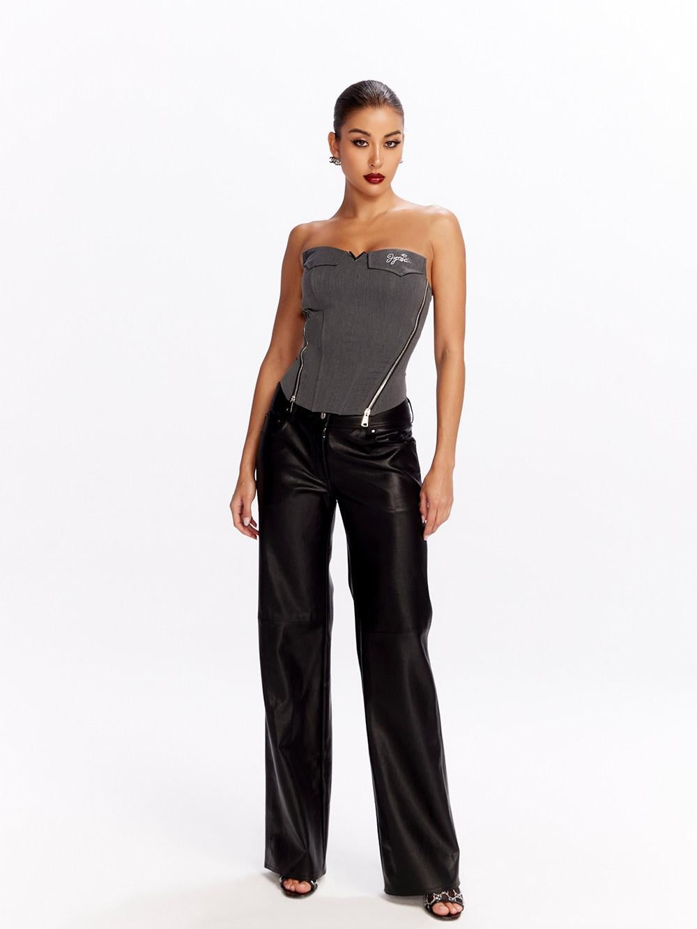 JYOSEI Zipper Front Original Slim Fit Dark Gray Polyester Casual Tank Tops