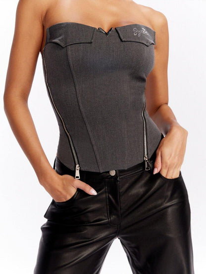 JYOSEI Zipper Front Original Slim Fit Dark Gray Polyester Casual Tank Tops