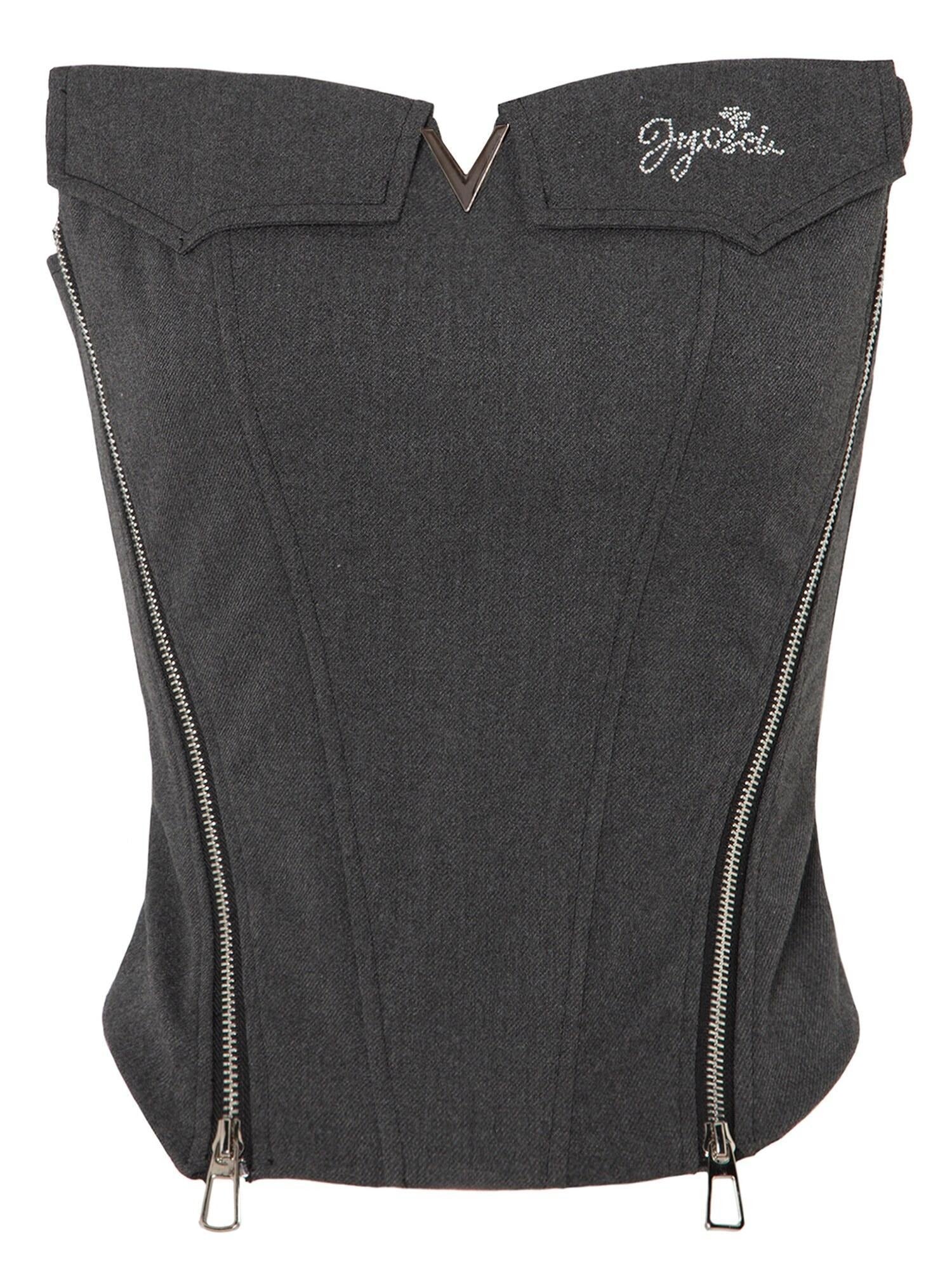 JYOSEI Zipper Front Original Slim Fit Dark Gray Polyester Casual Tank Tops