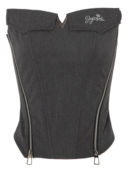 JYOSEI Zipper Front Original Slim Fit Dark Gray Polyester Casual Tank Tops