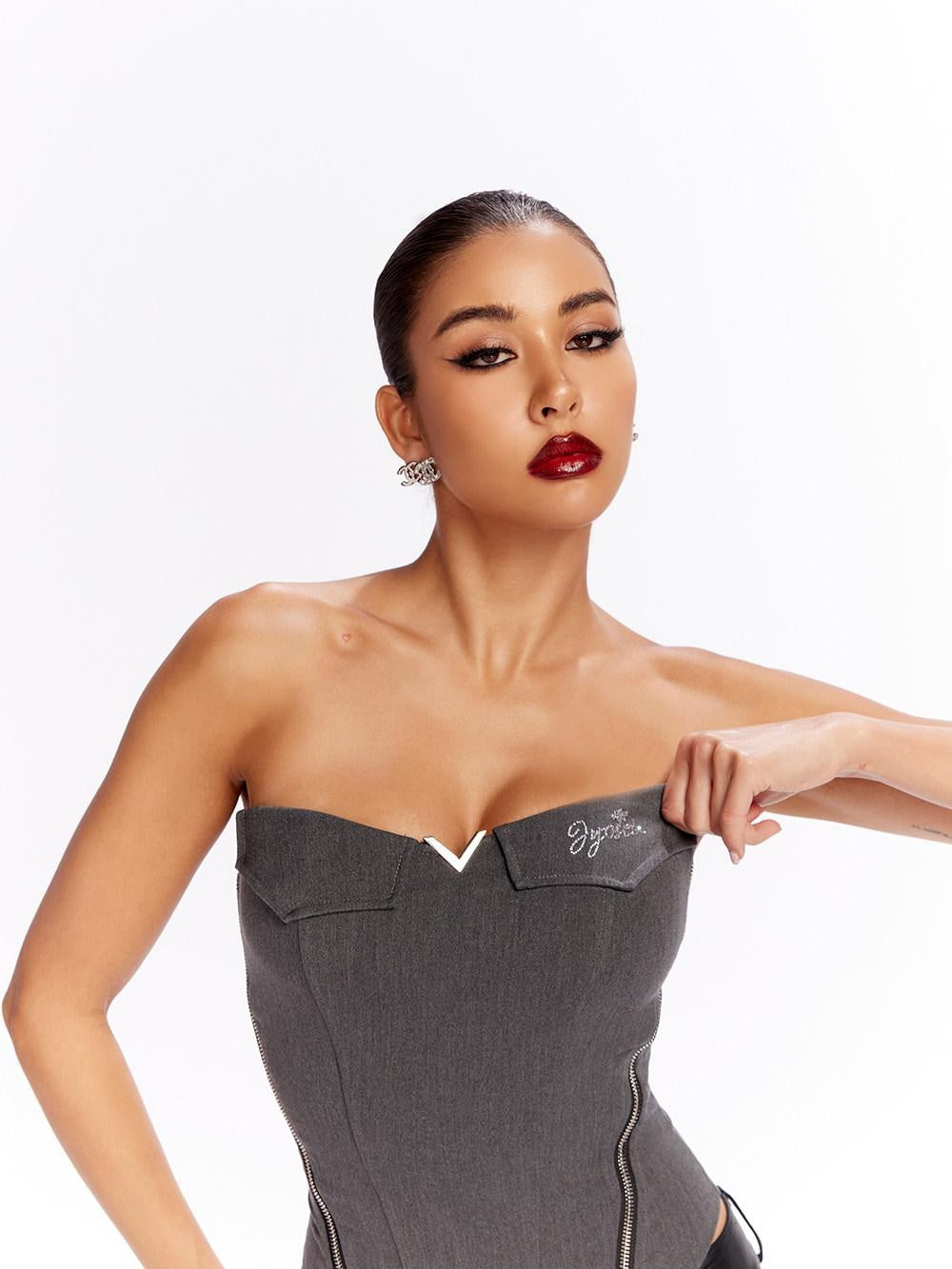 JYOSEI Zipper Front Original Slim Fit Dark Gray Polyester Casual Tank Tops