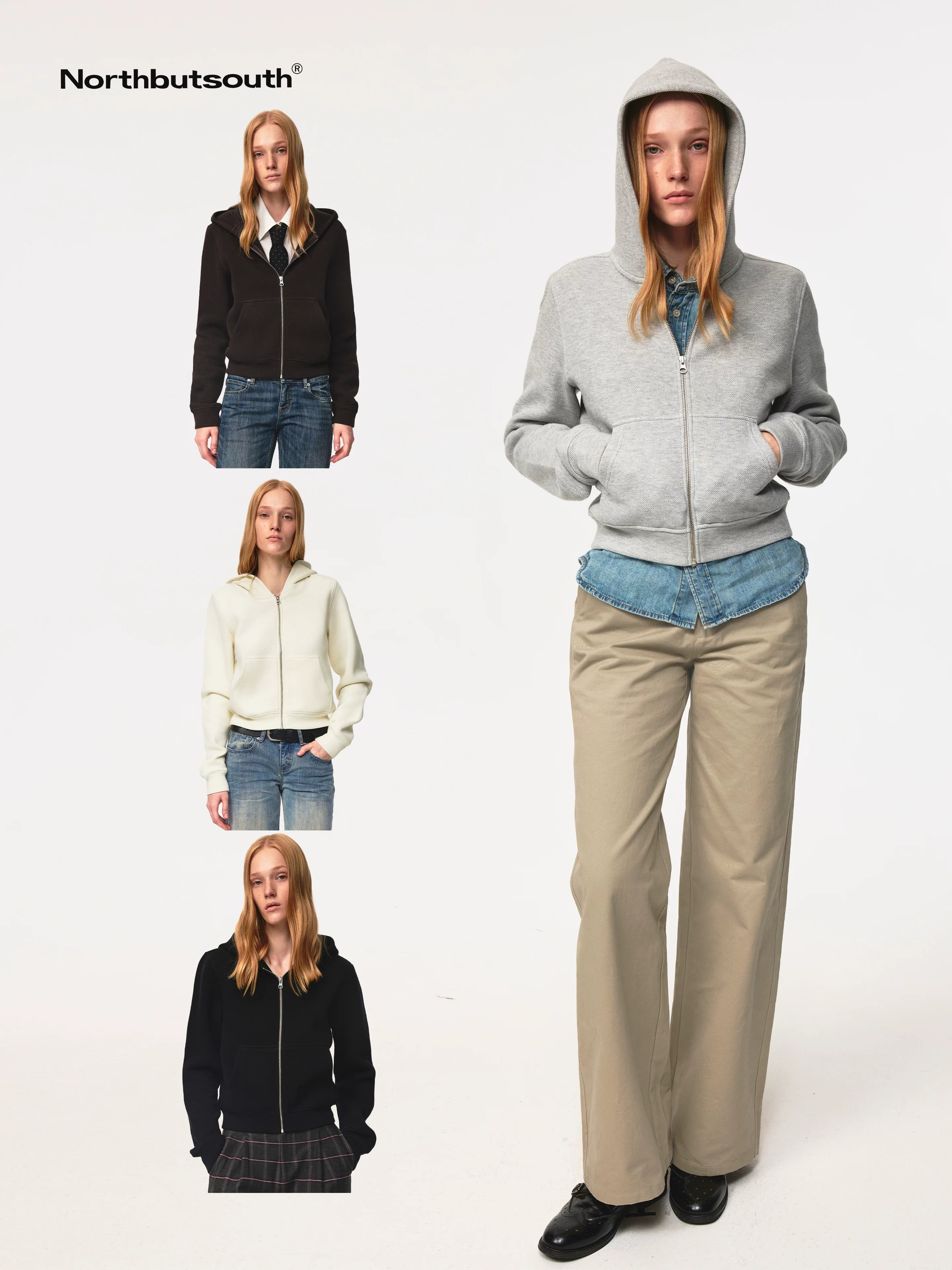 Jacquard Knit Slim Fit Cropped Hooded Sweatshirt