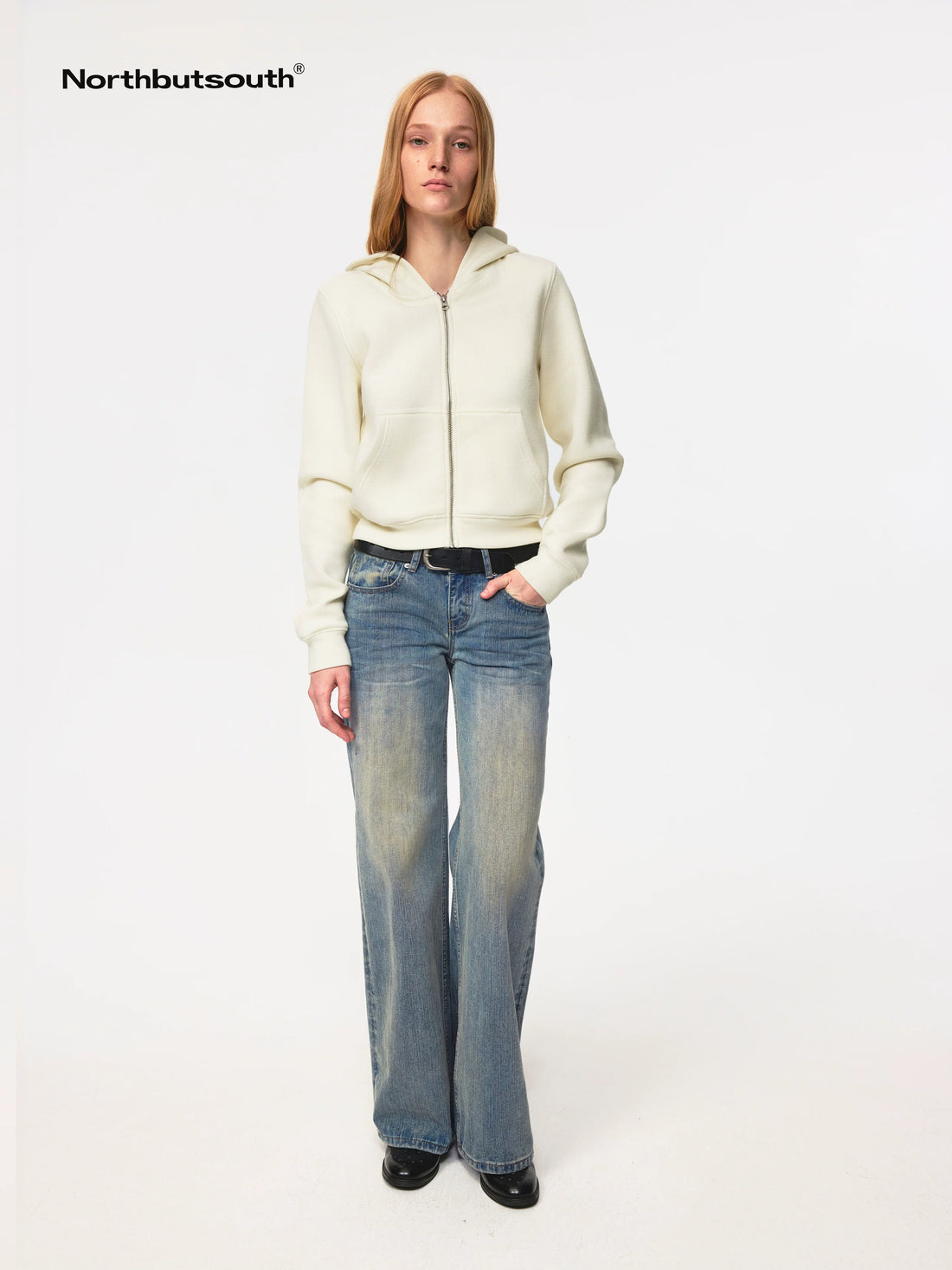 Jacquard Knit Slim Fit Cropped Hooded Sweatshirt