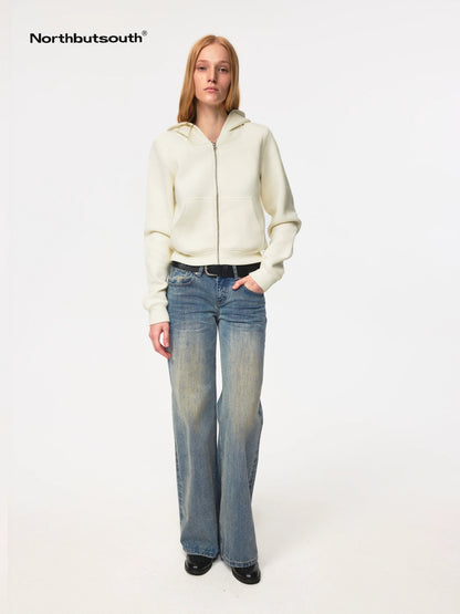 Jacquard Knit Slim Fit Cropped Hooded Sweatshirt