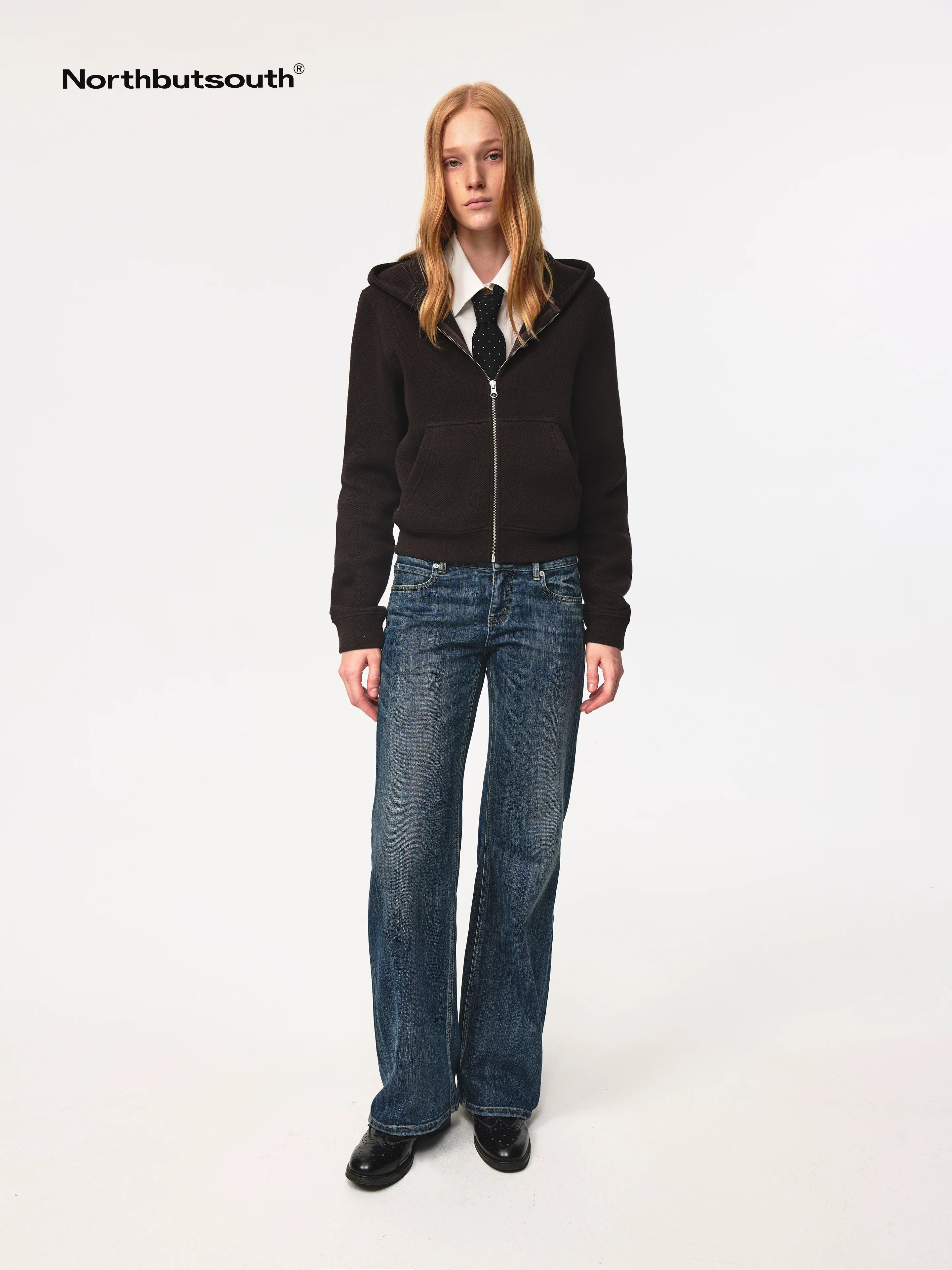 Jacquard Knit Slim Fit Cropped Hooded Sweatshirt