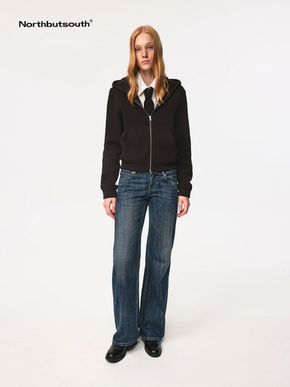 Jacquard Knit Slim Fit Cropped Hooded Sweatshirt
