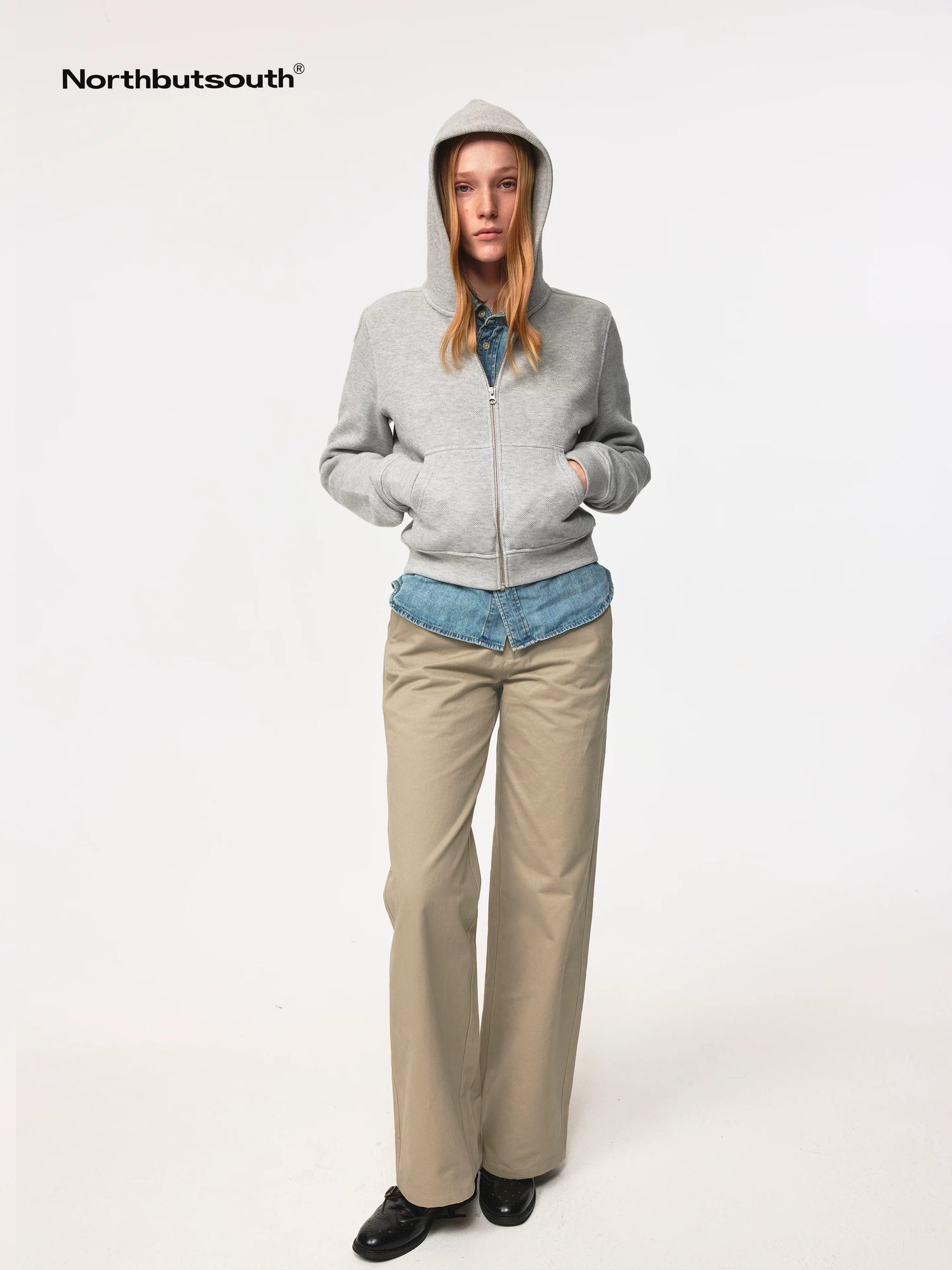 Jacquard Knit Slim Fit Cropped Hooded Sweatshirt