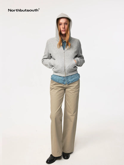 Jacquard Knit Slim Fit Cropped Hooded Sweatshirt