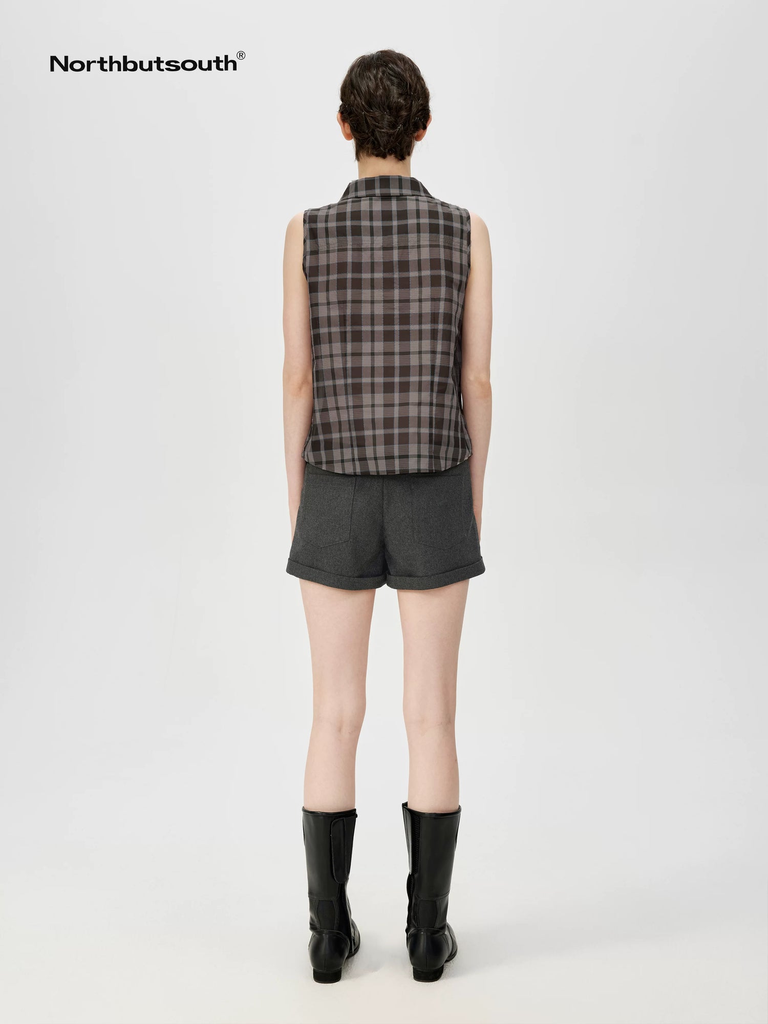 Japanese Checkered Sleeveless Vest Pleated Skirt Set
