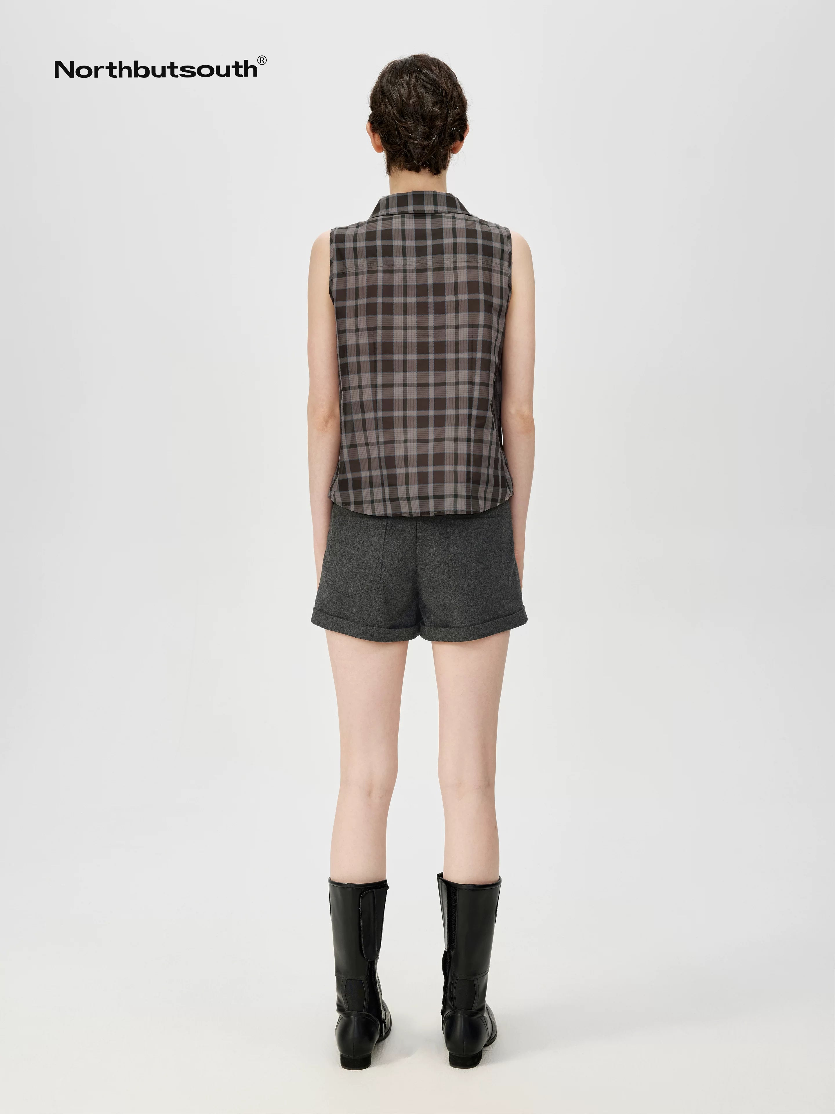 Japanese Checkered Sleeveless Vest Pleated Skirt Set