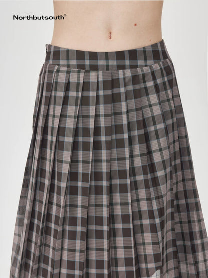 Japanese Checkered Sleeveless Vest Pleated Skirt Set