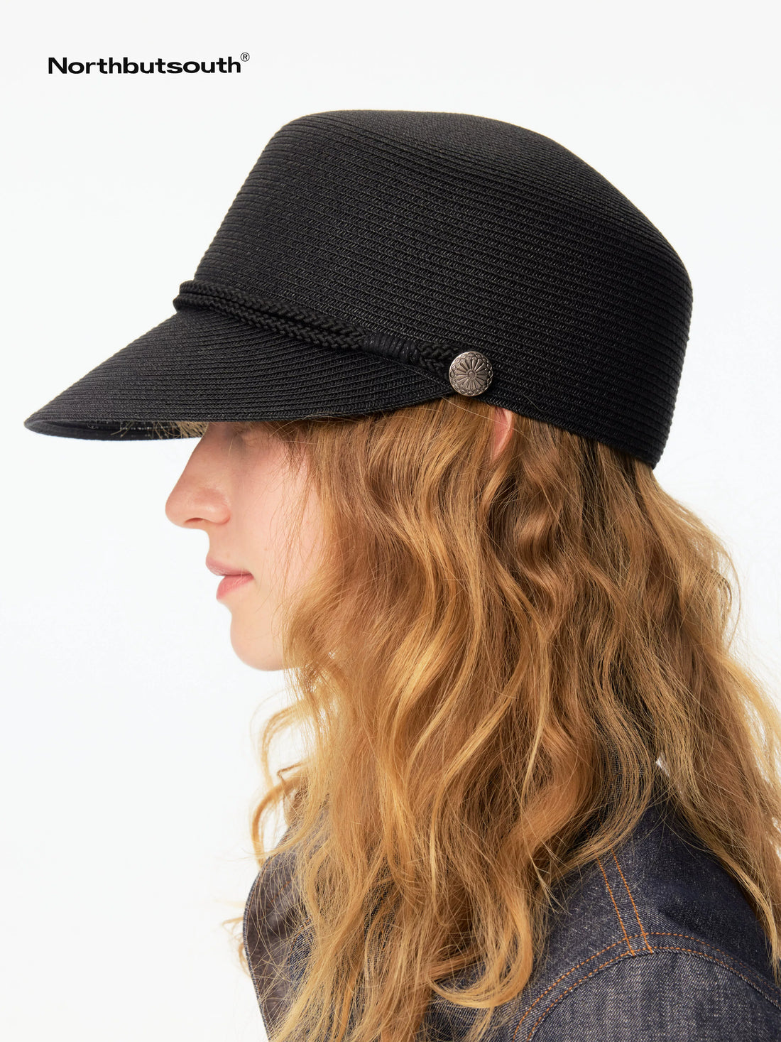 Japanese Straw Woven Equestrian Round Top Curved Brim Women&